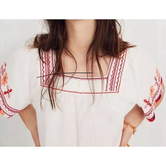 MADEWELL Embroidered Sandblossom Top Size Small, White Wash - Picture 8 of 9